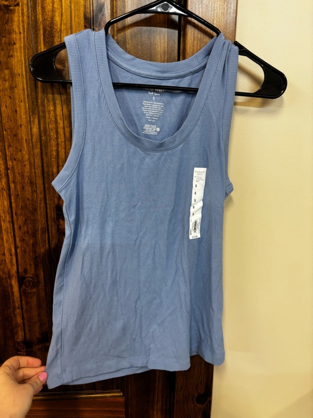 Nine West Dusty Blue Ribbed Scoop Tank